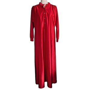 Vintage 1970s Butterfield 8 RED Satin Nightgown Duster Lounger Nylon Maxi Medium